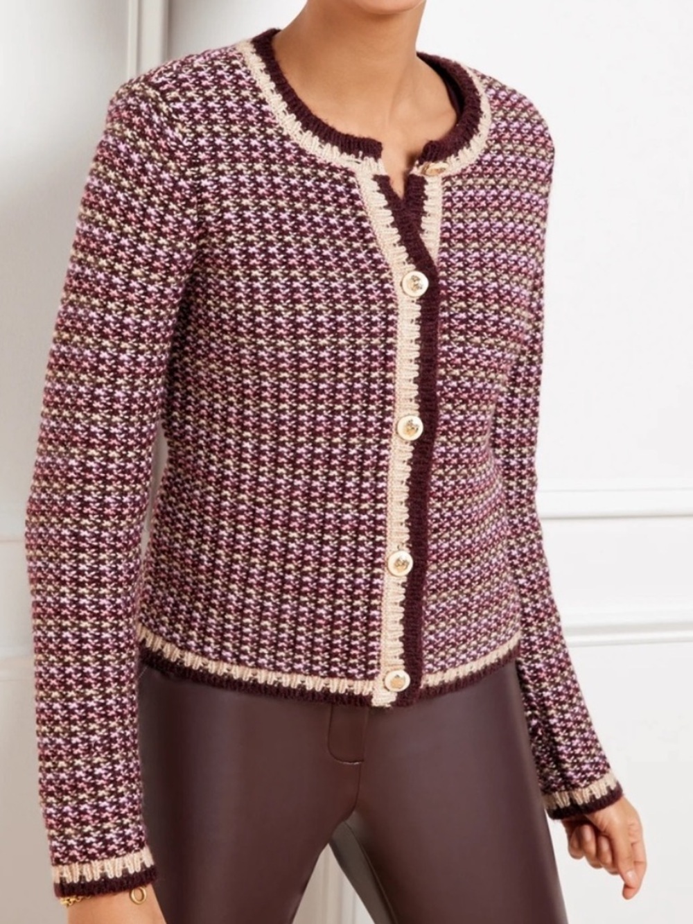 Talbots Tweed Crewneck Cardigan Sweater